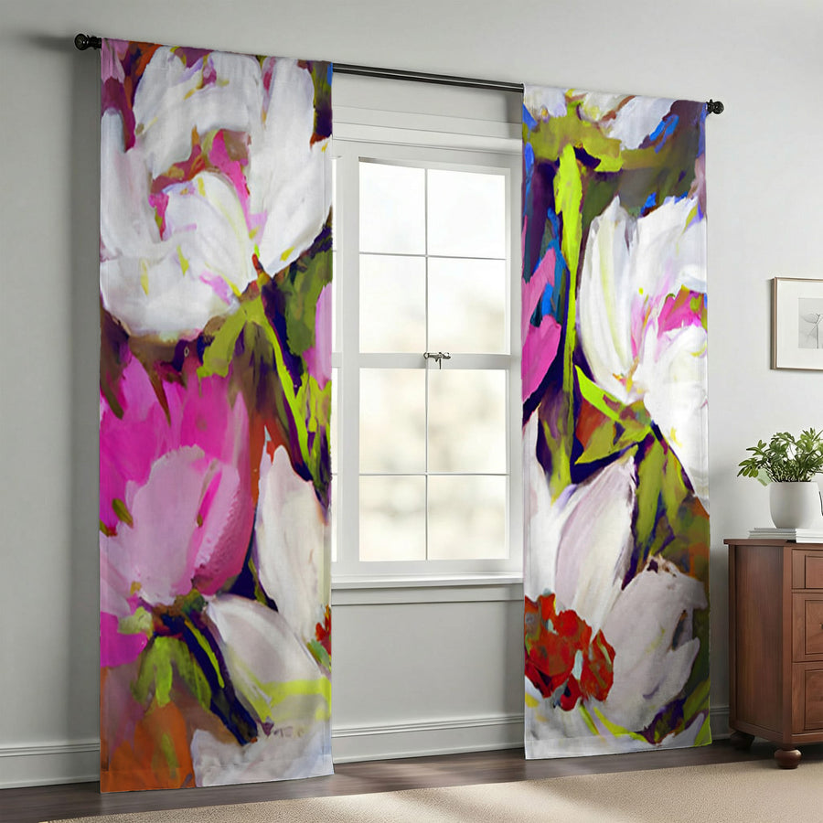 Multicolor Floral Garden Artwork Window Curtains