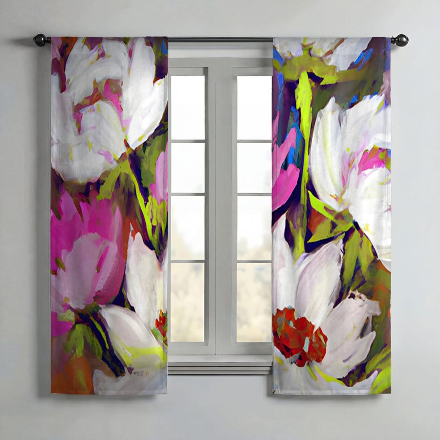 Multicolor Floral Garden Artwork Window Curtains