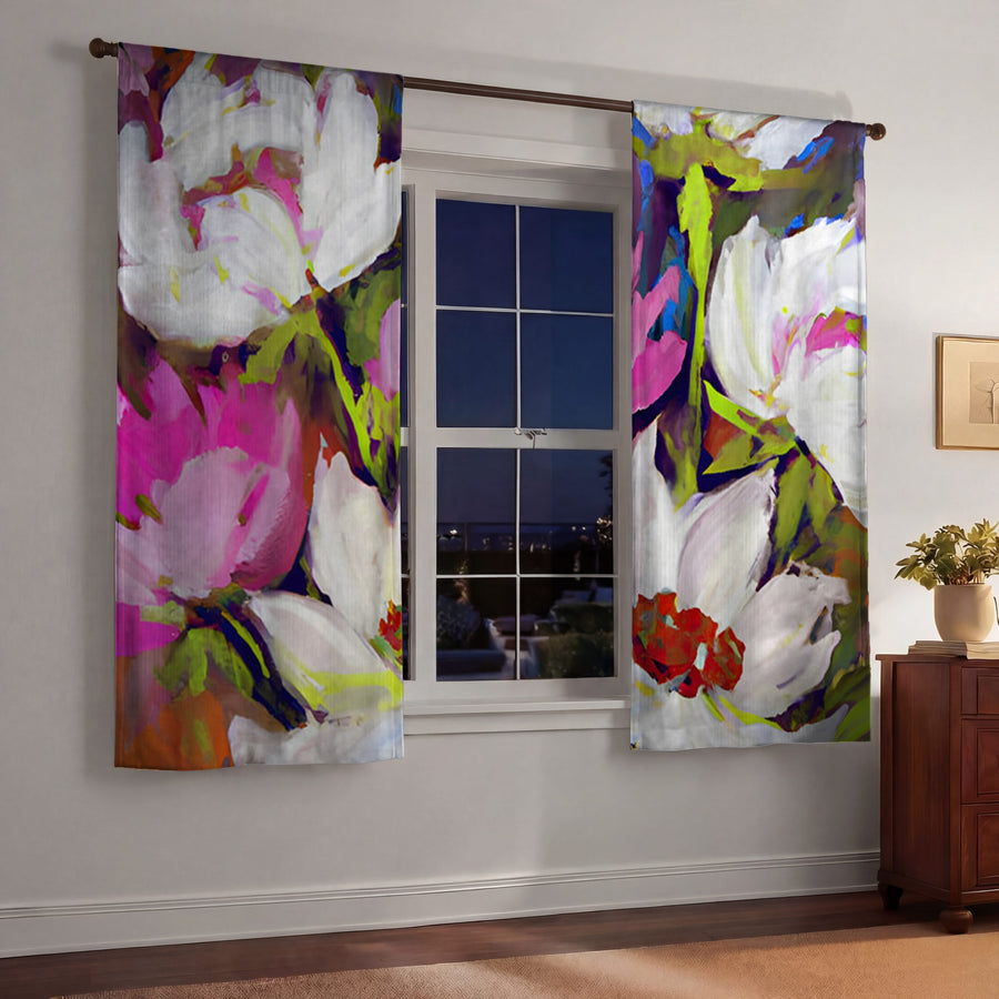 Multicolor Floral Garden Artwork Window Curtains