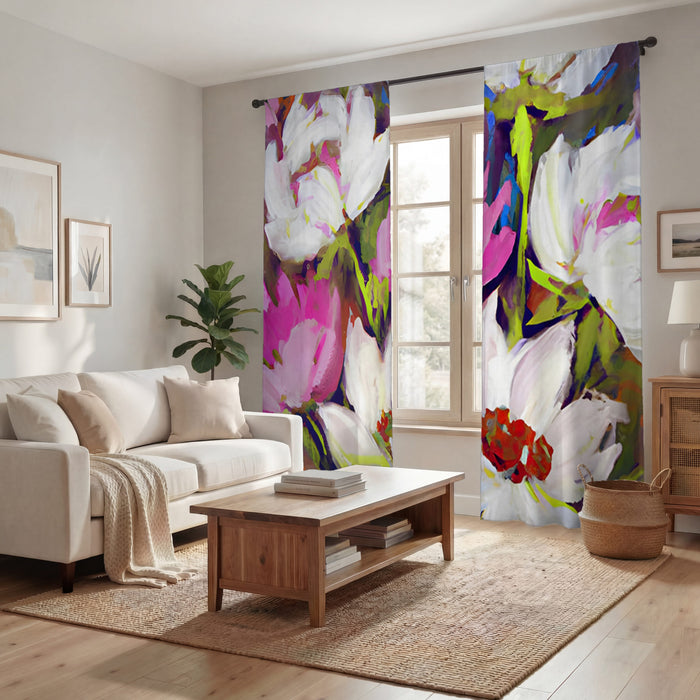 Multicolor Floral Garden Artwork Window Curtains