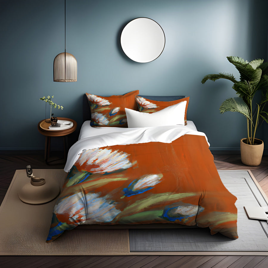 Orange Floral Brushstroke Artwork Duvet Cover