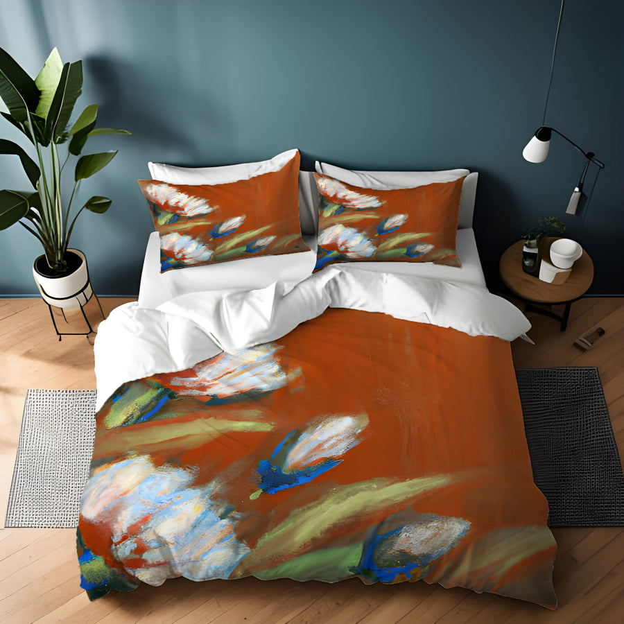 Orange Floral Brushstroke Artwork Duvet Cover