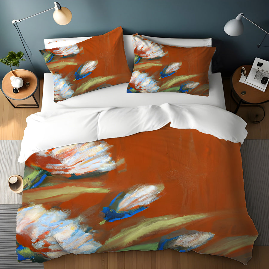 Orange Floral Brushstroke Artwork Duvet Cover