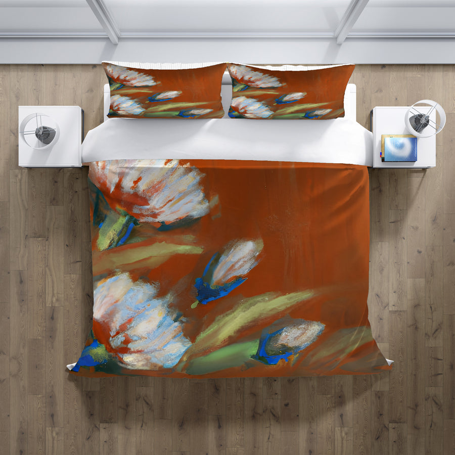 Orange Floral Brushstroke Artwork Duvet Cover