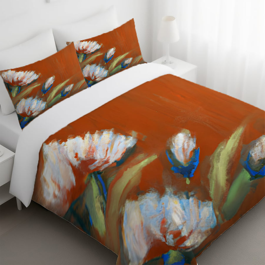 Orange Floral Brushstroke Artwork Duvet Cover