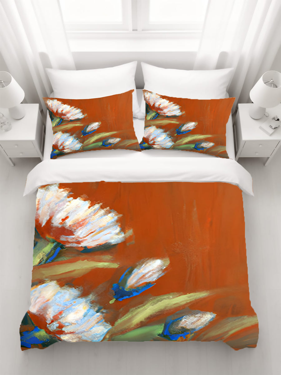 Orange Floral Brushstroke Artwork Duvet Cover
