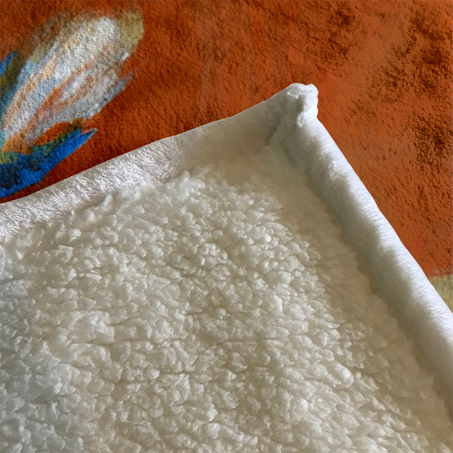Orange Floral Brushstroke Artwork Fleece Sherpa Blanket