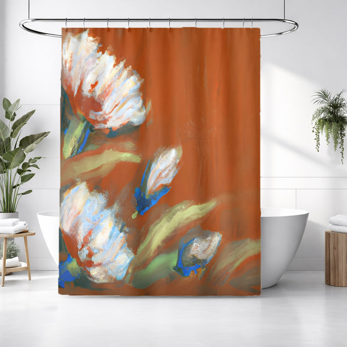 Orange Floral Brushstroke Artwork Shower Curtain