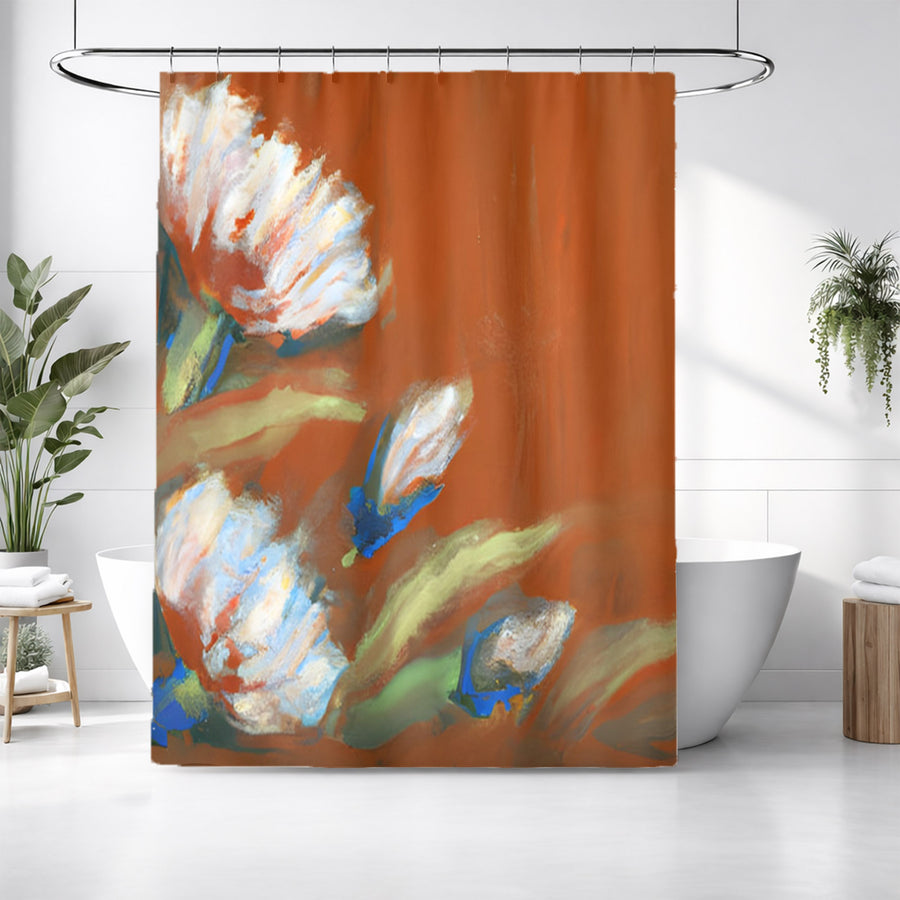Orange Floral Brushstroke Artwork Shower Curtain