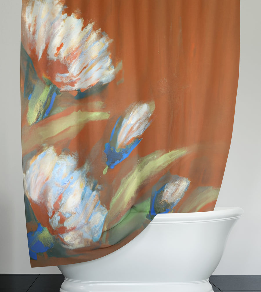 Orange Floral Brushstroke Artwork Shower Curtain