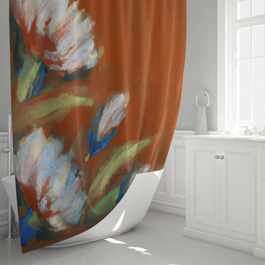 Orange Floral Brushstroke Artwork Shower Curtain