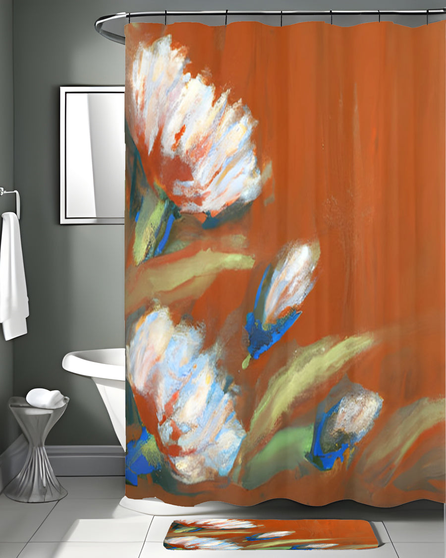 Orange Floral Brushstroke Artwork Shower Curtain