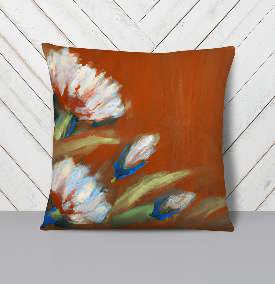 Orange Floral Brushstroke Artwork Throw Pillow Cover