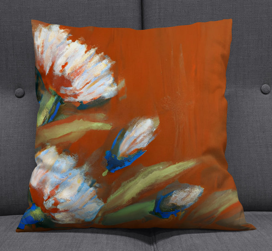 Orange Floral Brushstroke Artwork Throw Pillow Cover