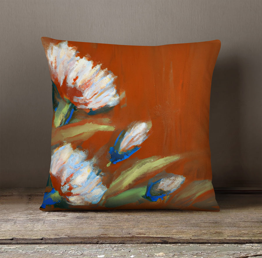 Orange Floral Brushstroke Artwork Throw Pillow Cover