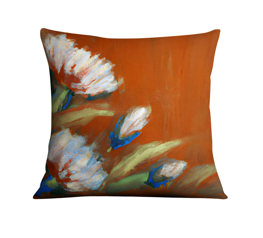 Orange Floral Brushstroke Artwork Throw Pillow Cover