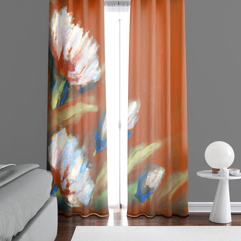 Floral Window Curtains - Burnt Autumn Contemporary Print - Deja Blue Studios