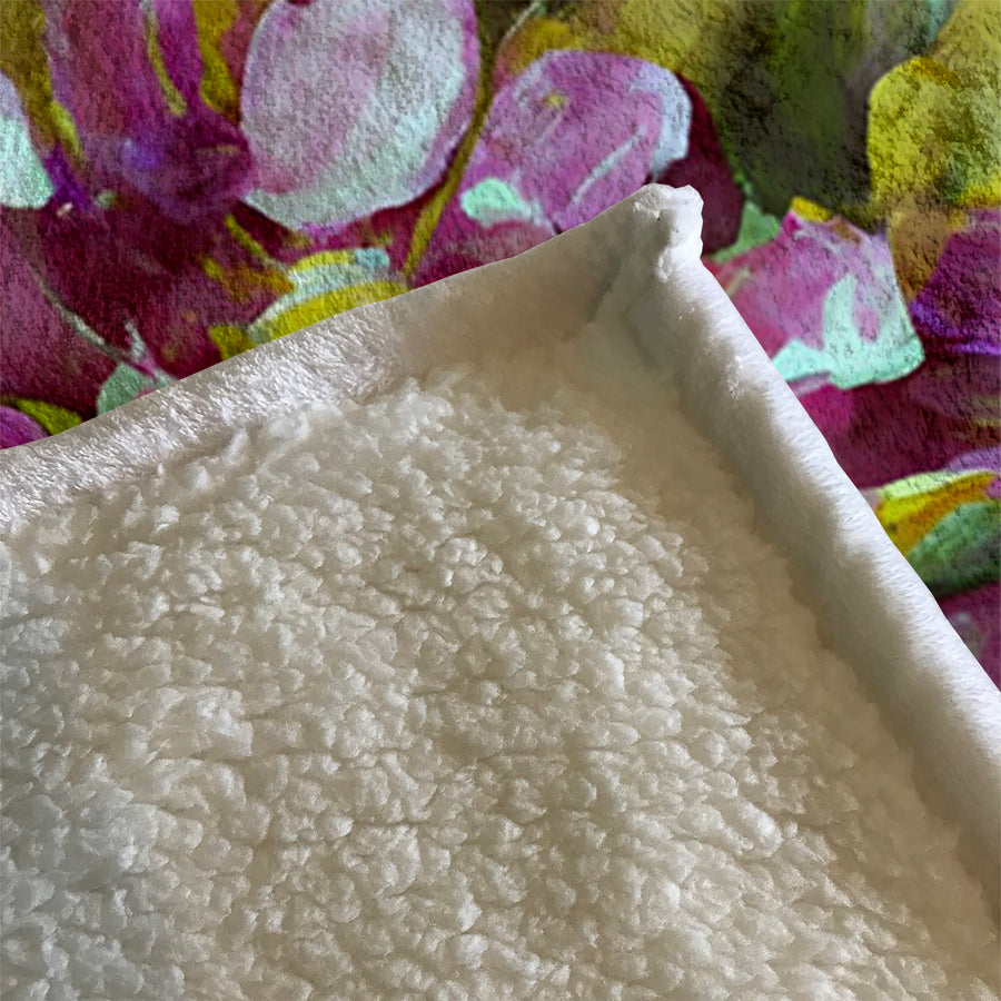 Purple Floral Garden Artwork Fleece Sherpa Blanket