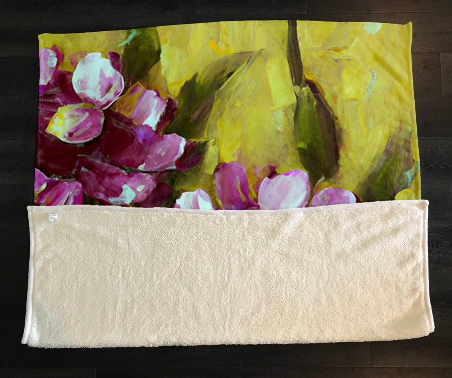 Purple Floral Garden Artwork Fleece Sherpa Blanket