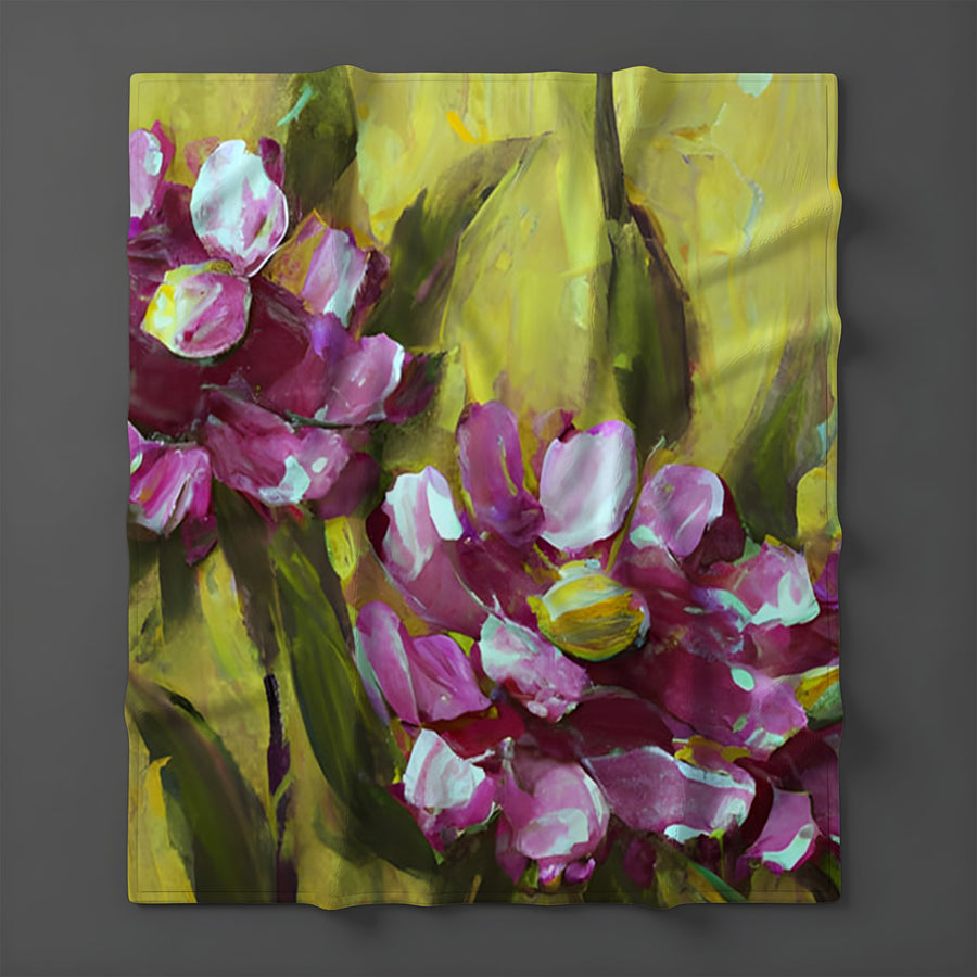 Purple Floral Garden Artwork Fleece Sherpa Blanket