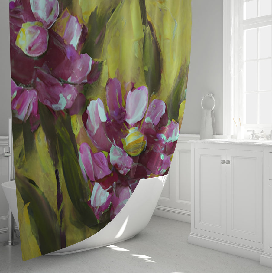 Purple Floral Garden Artwork Shower Curtain
