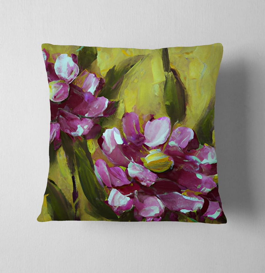 Purple Floral Garden Artwork Throw Pillow Cover