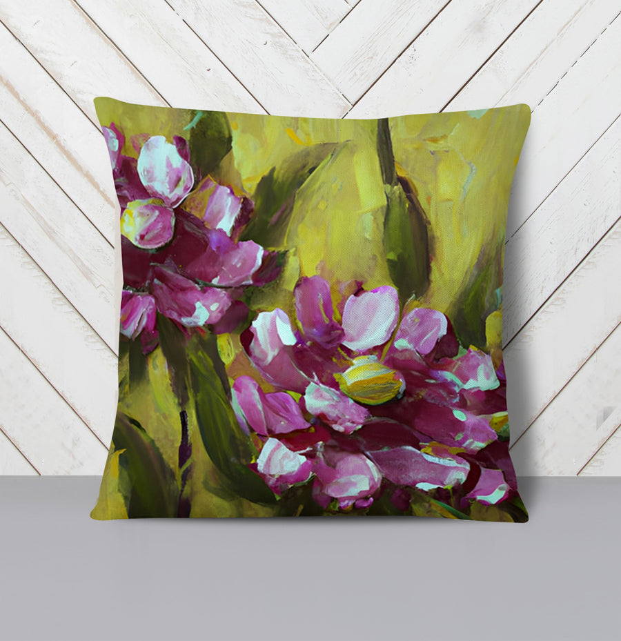 Purple Floral Garden Artwork Throw Pillow Cover
