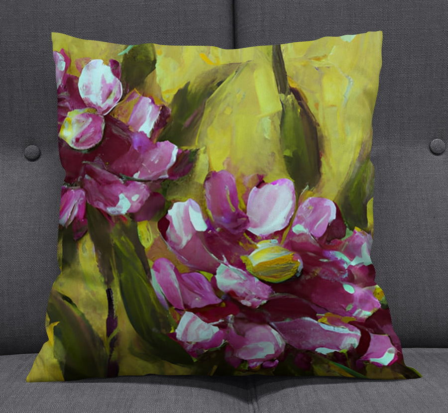 Purple Floral Garden Artwork Throw Pillow Cover