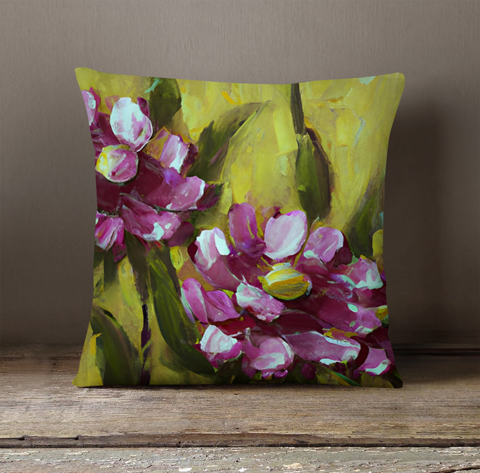 Purple Floral Garden Artwork Throw Pillow Cover