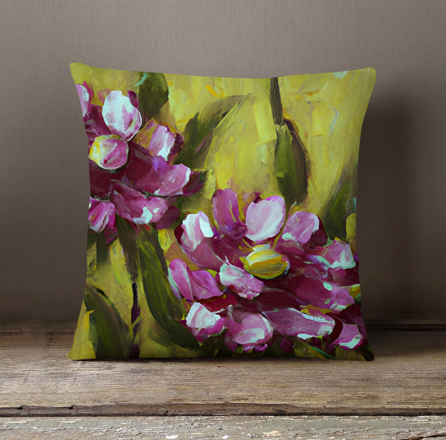 Purple Floral Garden Artwork Throw Pillow Cover
