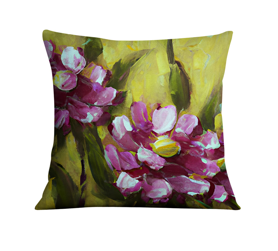 Purple Floral Garden Artwork Throw Pillow Cover