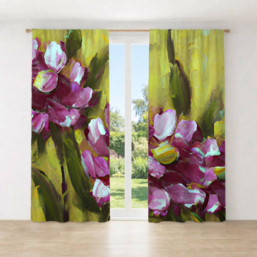 Purple Floral Garden Artwork Window Curtains