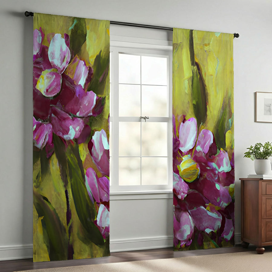 Purple Floral Garden Artwork Window Curtains