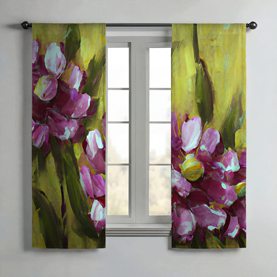 Purple Floral Garden Artwork Window Curtains