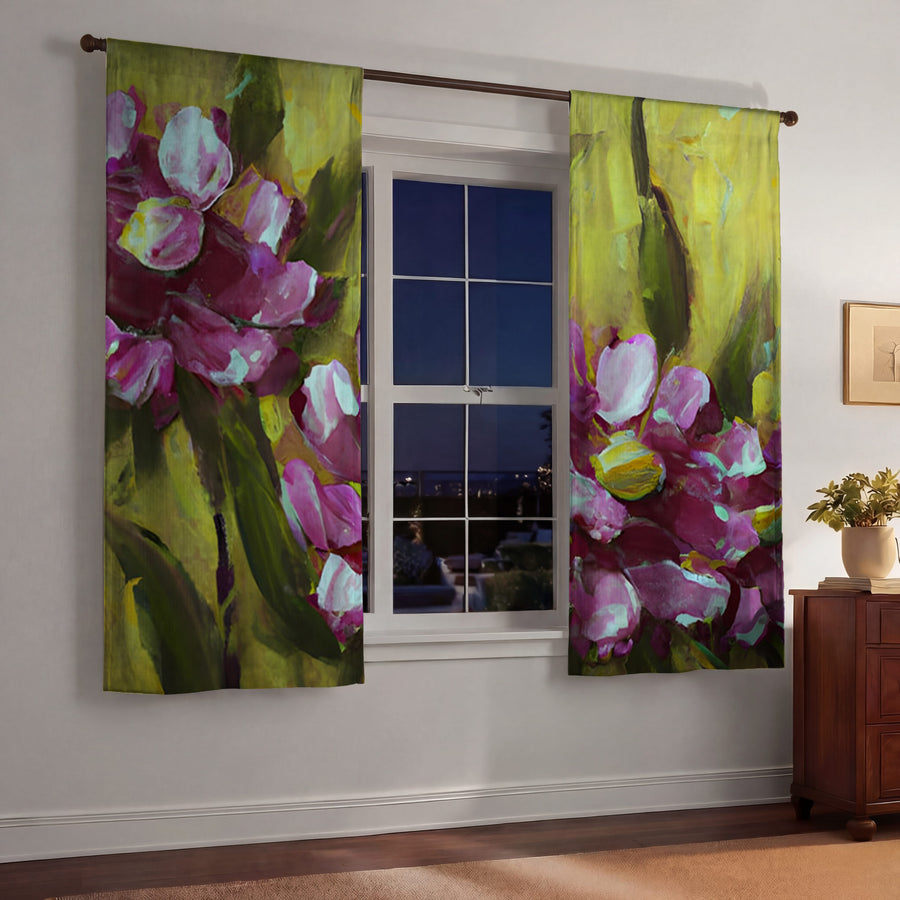 Purple Floral Garden Artwork Window Curtains