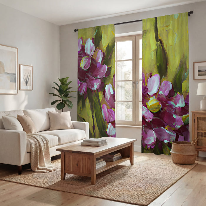 Purple Floral Garden Artwork Window Curtains