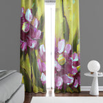Floral Window Curtains - Green and Purple Contemporary Painted Print - Deja Blue Studios