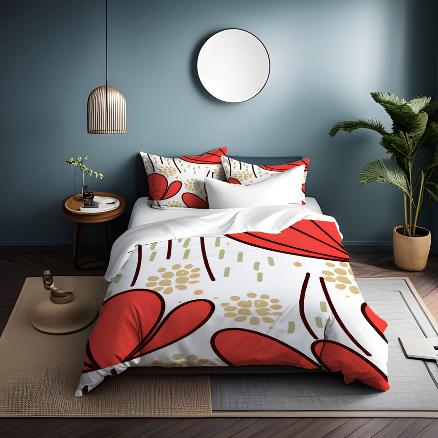 Red Minimalist Floral Pattern Duvet Cover