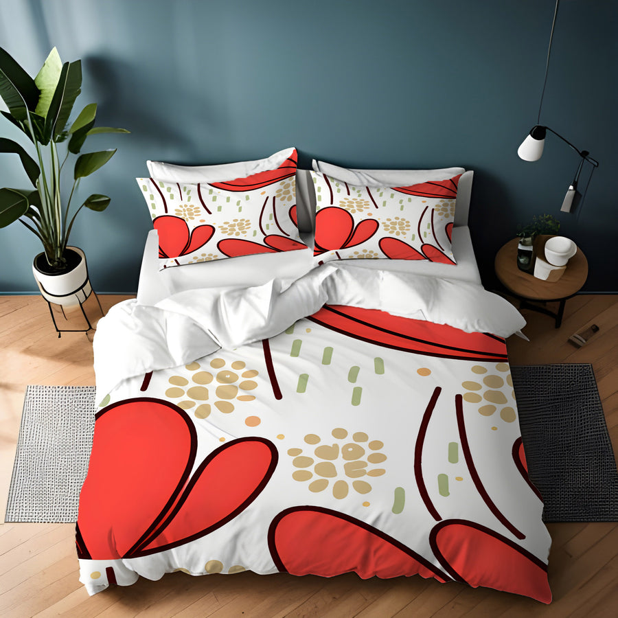 Red Minimalist Floral Pattern Duvet Cover