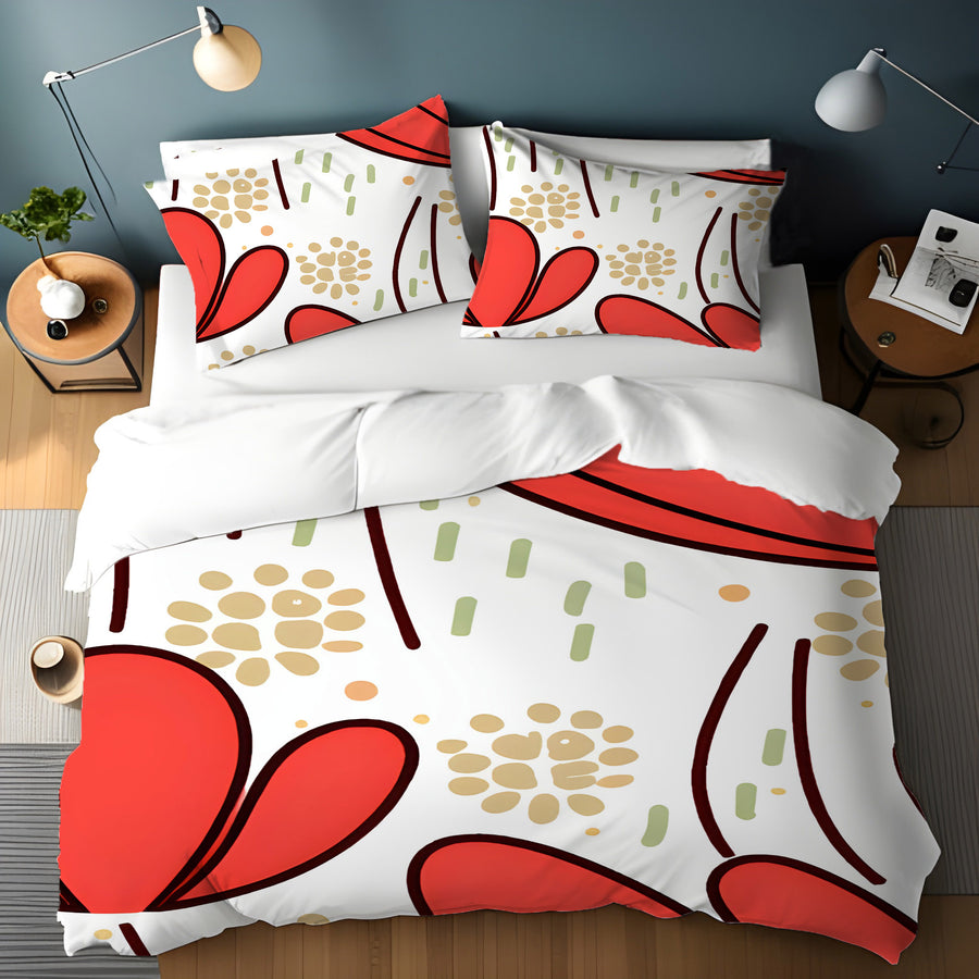 Red Minimalist Floral Pattern Duvet Cover