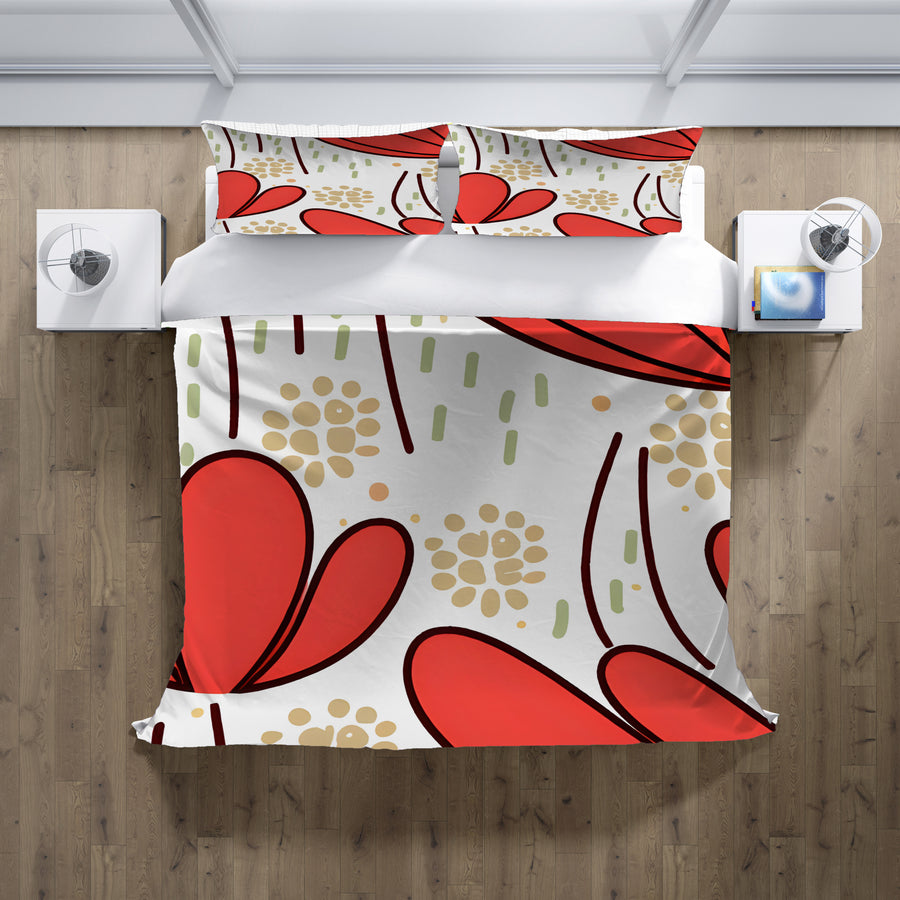 Red Minimalist Floral Pattern Duvet Cover