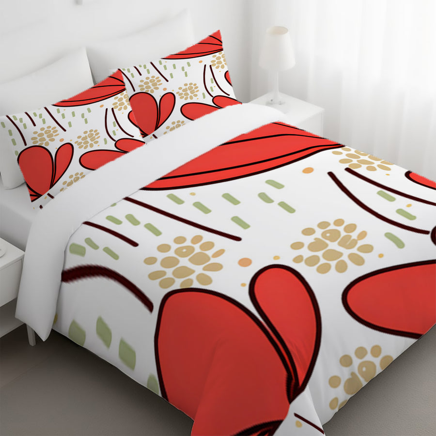 Red Minimalist Floral Pattern Duvet Cover