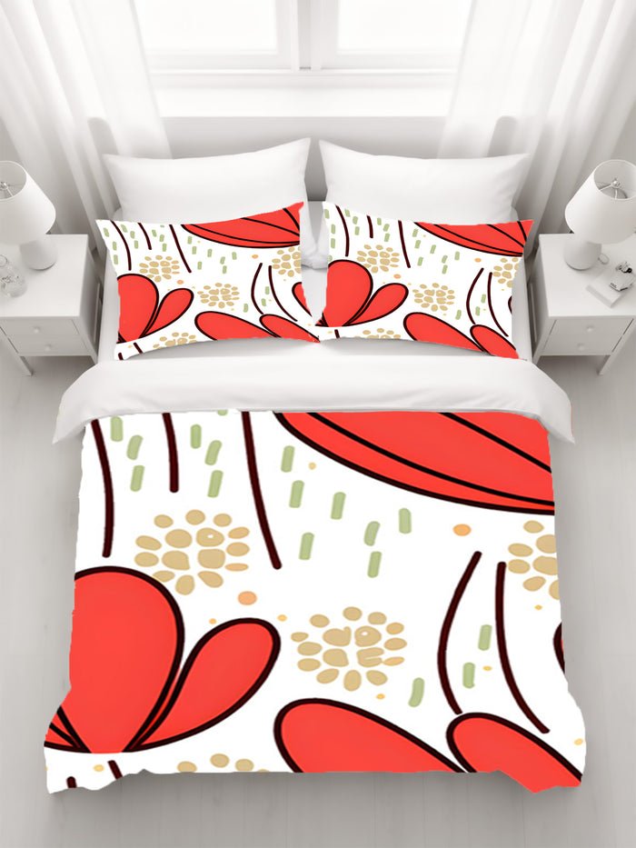 Red Minimalist Floral Pattern Duvet Cover