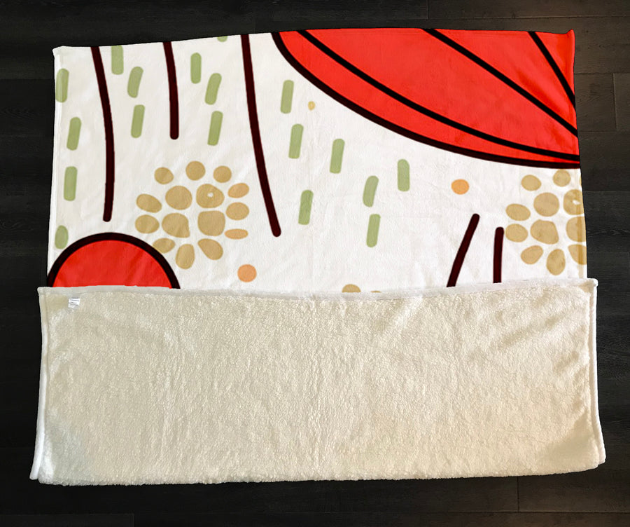 Red Minimalist Floral Pattern Fleece Sherpa Blanket