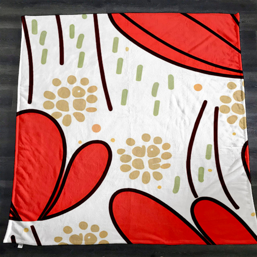 Red Minimalist Floral Pattern Fleece Sherpa Blanket