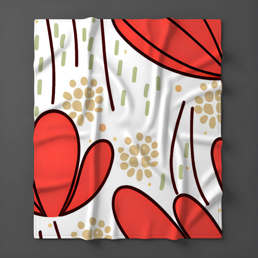 Red Minimalist Floral Pattern Fleece Sherpa Blanket