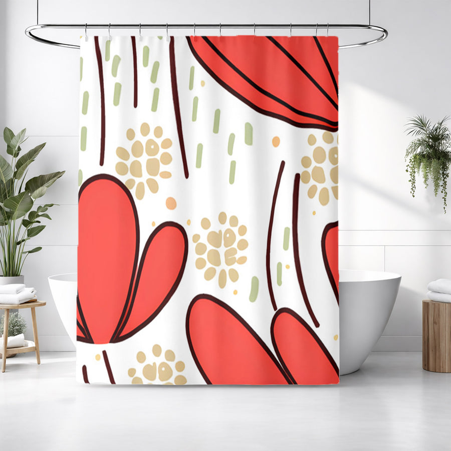 Red Minimalist Floral Pattern Shower Curtain