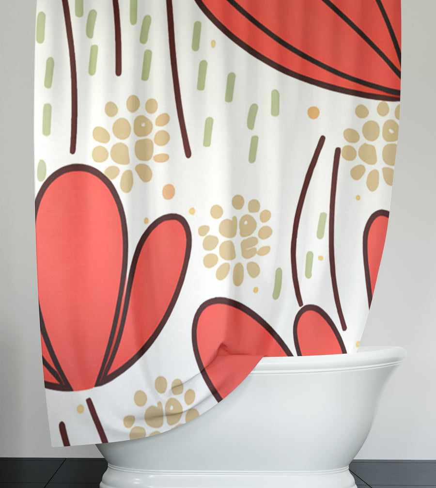 Red Minimalist Floral Pattern Shower Curtain