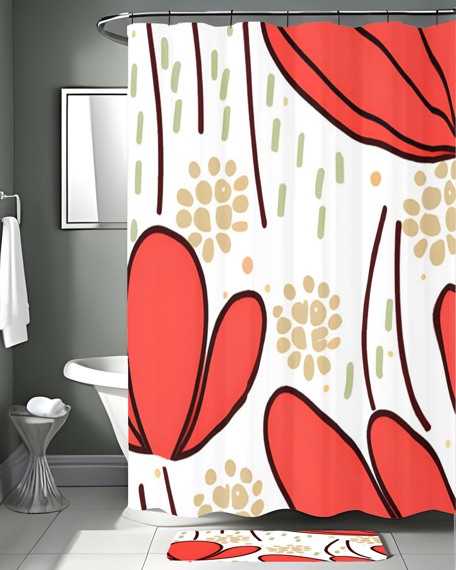 Red Minimalist Floral Pattern Shower Curtain