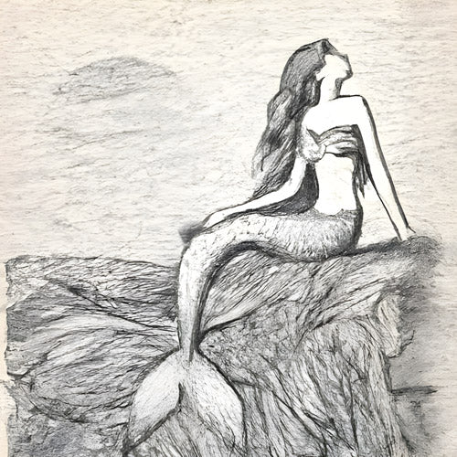 Gray Vintage Mermaid Artwork